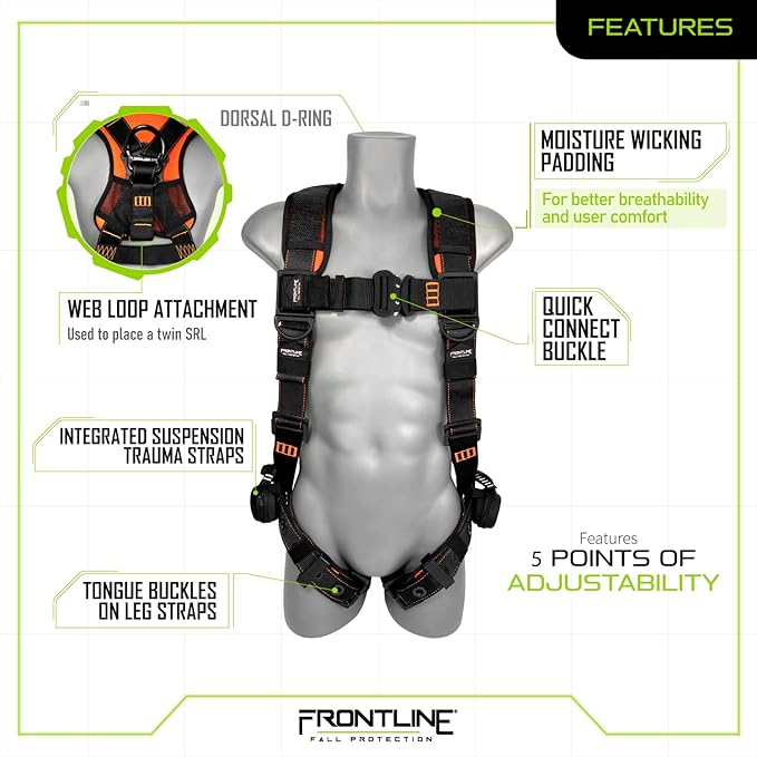 FRONTLINE FALL PROTECTION Harnesses D-Ring Multiple Styles OSHA and ANSI compliant