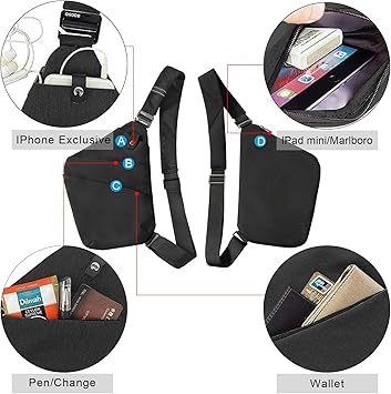 Sling Bag for Women Men, Anti Theft Crossbody Bags Travel Bag for Women Personal Flex Bag for Outdoor Sport Casual Hiking Running Cycling, 1.0S Black