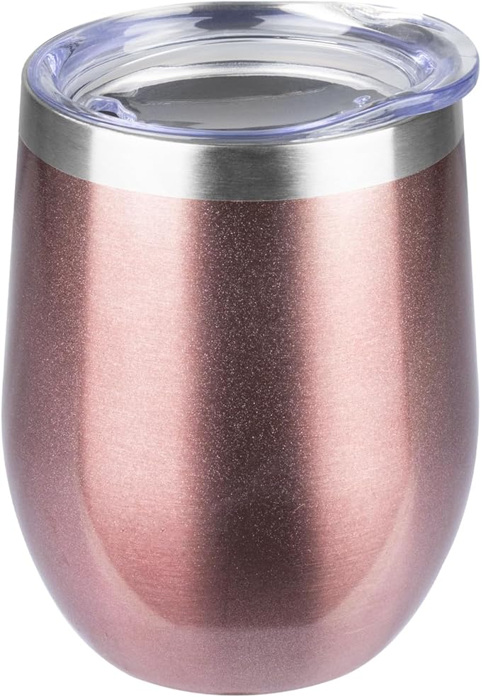 StarSpeed 12oz Wine Tumbler with lid, Stainless Steel Travel Mugs Stemless Double Wall Insulated Coffee Cup, Insulated Wine Glasses Travel Tumbler for Cold Hot Drinks(Rose Gold, 1)