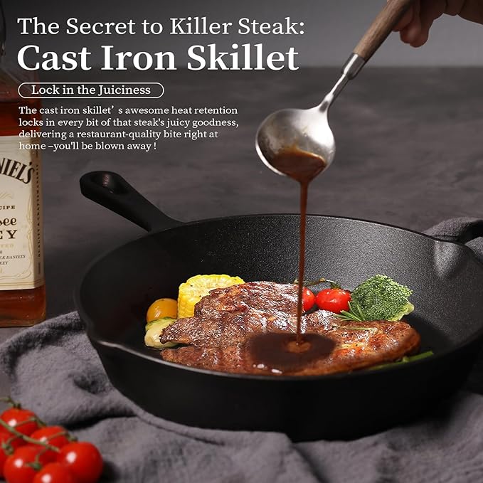 Cast Iron Skillets Non-Stick Frying Pans Griddle Egg Pan Round IndoorOutdoor,Stove, BBQ, Grill Cookware,8 Inch