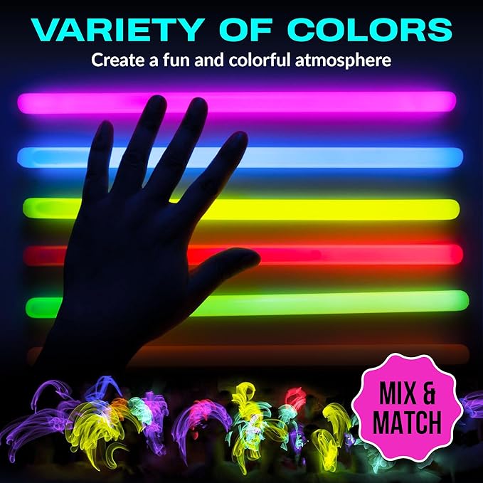 Glow Sticks 200 Bulk Pack - 100 Pcs Per Pack - 12 Hour Glow Stick - 8" Necklace Bracelet and Glasses Party Favors - Thanksgiving and Christmas Party - Outdoor Concerts - Festivals - Nighttime Sport