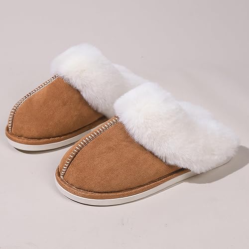 Afellicy Women's Fuzzy Memory Foam Slippers Fall Winter House Shoes Indoor and Outdoor Fur Lining Slip on Bedroom Shoes