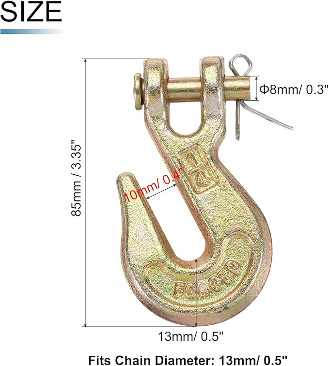 uxcell 14" Clevis Grab Hook, G70 Carbon Steel Transport Safety Chain Hooks, Clevis Grab Hooks for Rigging Deck Receiver Hitches Trailer Wiring
