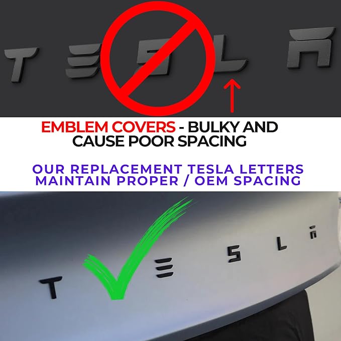 Metal Tesla Letters Emblem Trunk Logo Decal Tailgate Rear 3m Adhesive Compatible with Tesla Model 3 Y Highland Juniper Chrome Matte Black Red Glossy Black (Glossy Black)