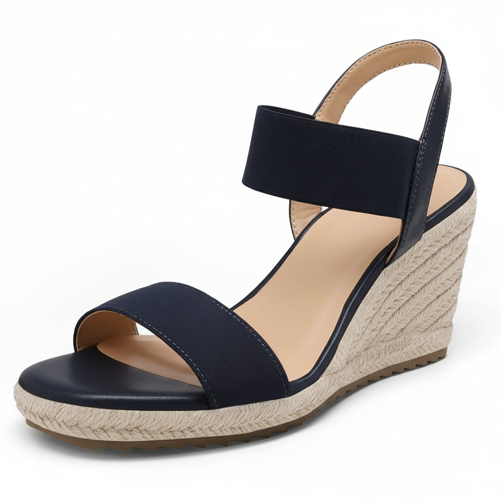 Women's Open Toe Espadrilles Dressy Platform Sandals Slip on Elastic Ankle Strap Wedges Sandals