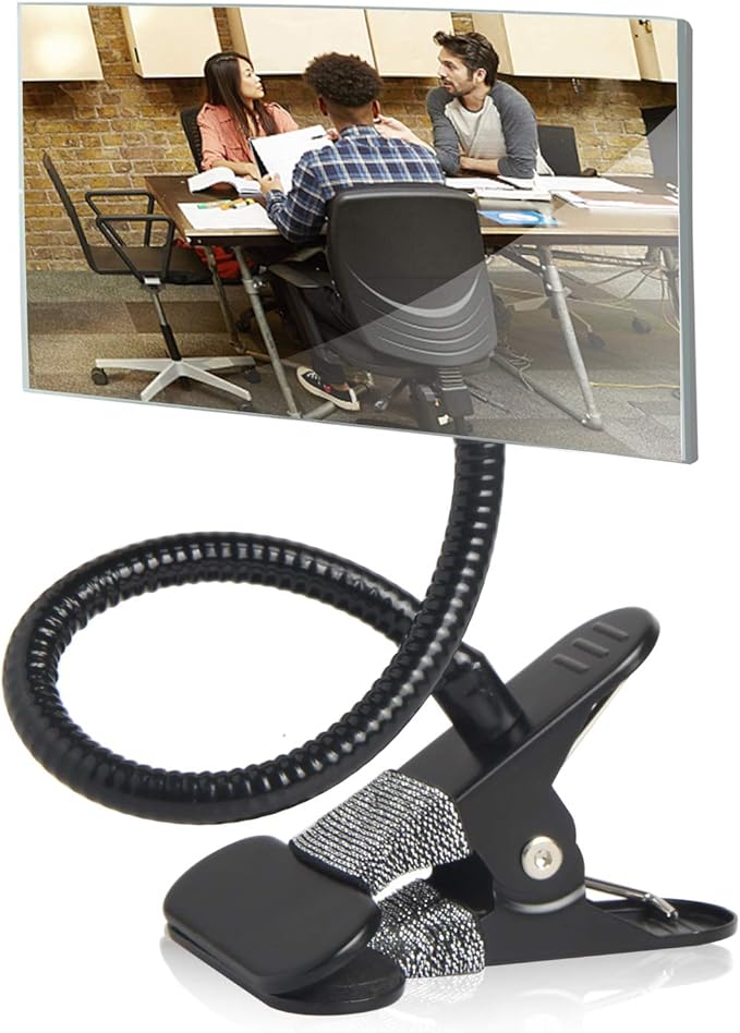 Clip On Security Cubicle Convex Mirror for Personal Safety, Open Office Environment, Cabinet Computer Desk Rear View Monitors or Anywhere, Adjustable Clip (6.7 X 2.9 Rectangle)
