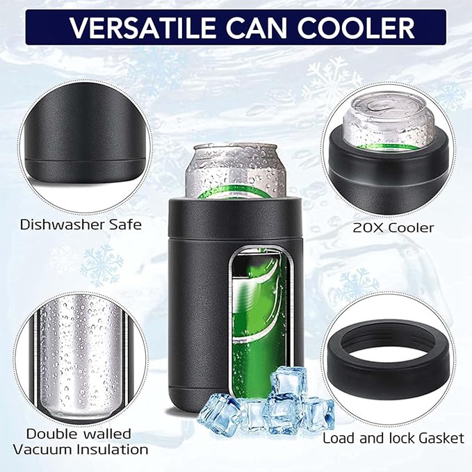 Stainless Steel Beer Can Cooler, 3 in 1 Frosty Beer Bottle Insulated Vacuum Cup Cooler with Beer Opener Cans Coffee Accessories for Bottle Cool 12oz