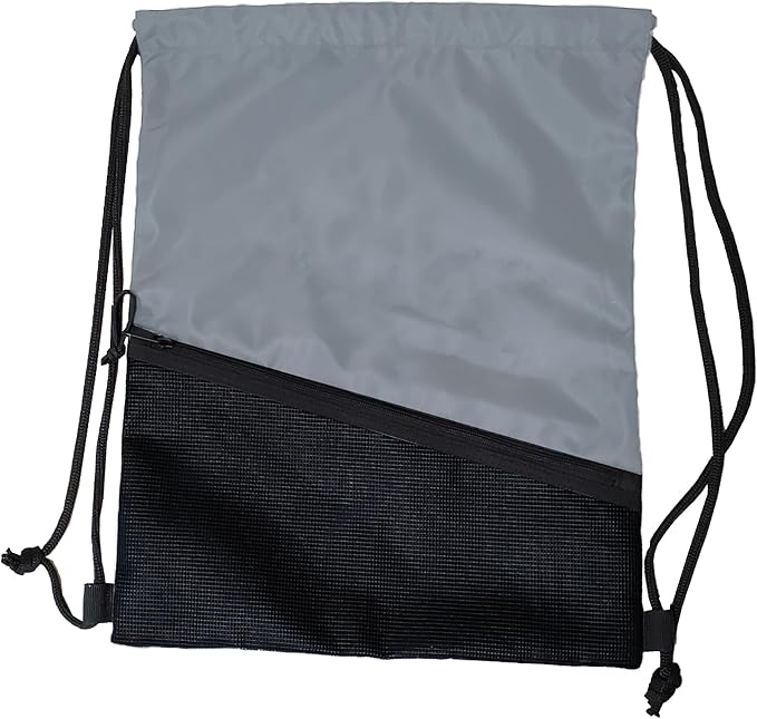 Logo Brands Plain Gray Tilt Backsack - Water Resistant Drawstring Bag with Dual Strap Closure, Zipper Mesh Pocket, Lightweight Portable