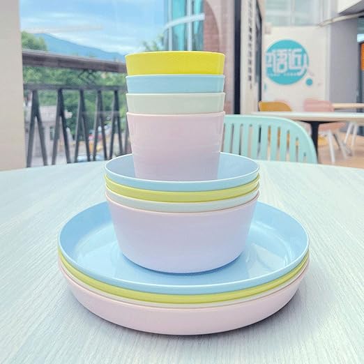 12 PCS Tableware Sets Dinner Plate Bowl Cup Sets Microwave Safe Unbreakable Reusable Tableware Material Plates Set