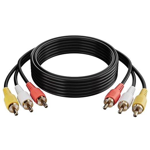 Adoreen 3 RCA Cable 4 Ft Audio Video Composite Male to Male DVD Cable, Gold-Plated Low Loss Stereo AV TV Cable Cord with Noise Reduction for VCD, Satellite,Stereo System,Home Theater AmpReceiver