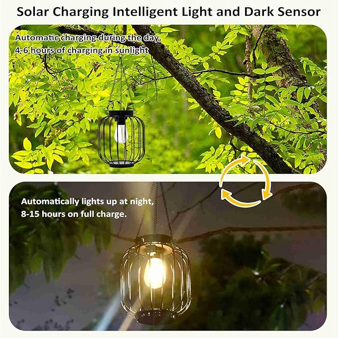 Solar Lanterns Outdoor Waterproof, Outdoor Waterproof Hanging Solar Lights for Outside Hanging Outdoor Solar Lanterns Lights Outdoor Solar Lantern Yard Garden Decor (1 Pack)