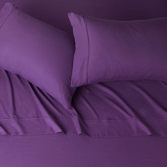 Basics 4 Piece Deluxe Microfiber Bed Sheets, Full Size, Plum, Solid