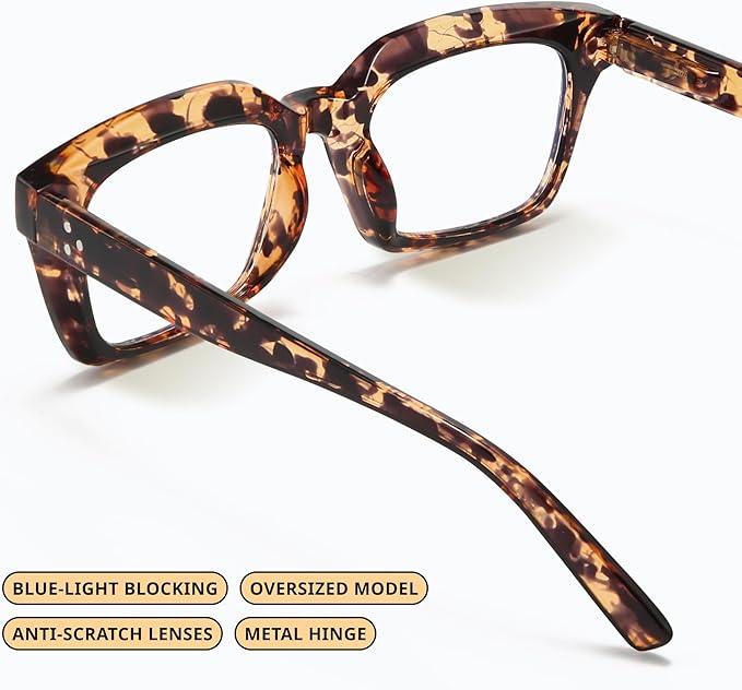 IBOANN Oversized Blue Light Glasses for Woman, Funky Fashion Glasses With Preppy Look, Reduce Screen Fatigue Computer Glasses