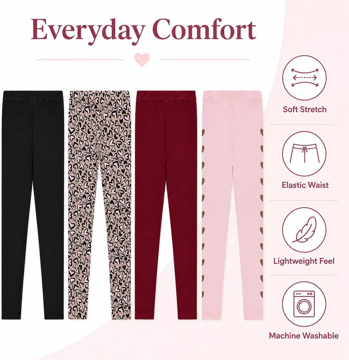 Kids Girls Fall Fashion Stretch Leggings Comfortable Bottoms Set 4 Pack Bundle