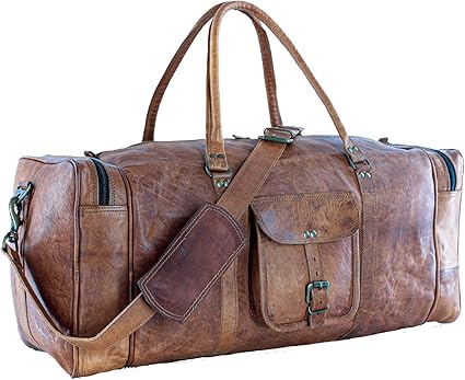 21 Inch Vintage Leather Duffel Travel Gym Sports Overnight Weekend Duffle Bags for men and women