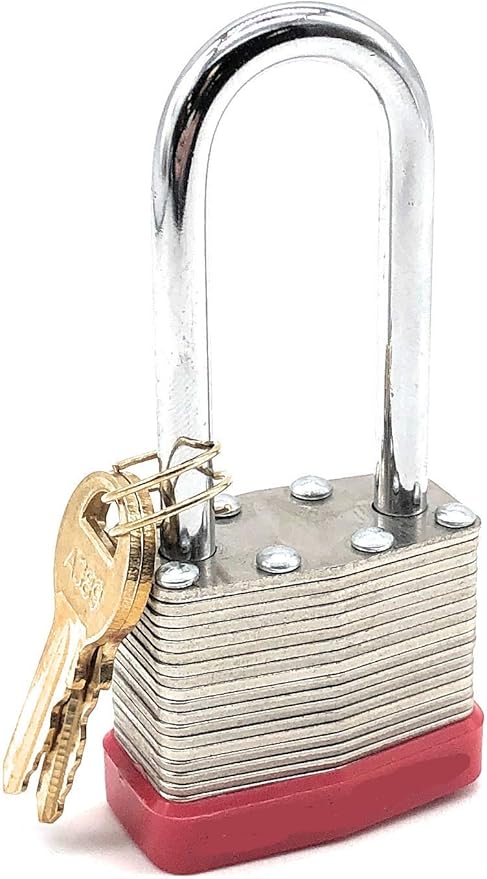 40mm Keyed Alike Laminated Steel Long Shackle Padlock, 1 3/4" Wide x 2 3/4" Shackle Size (1 Pack)