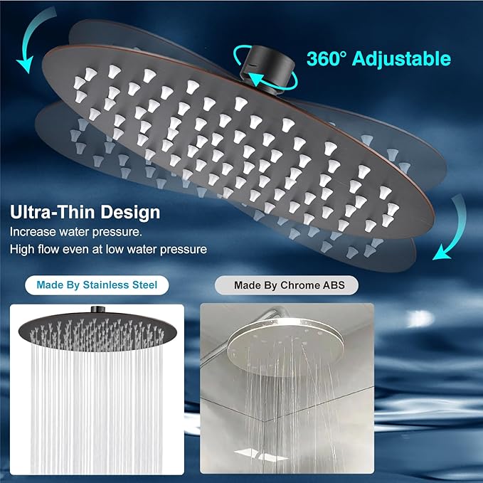 Midanya Round Rainfall Shower Head High Pressure Stainless Steel Waterfall Large Rain Shower Head Ultra Thin Design,Oil Rubbed Bronze 12 Inch