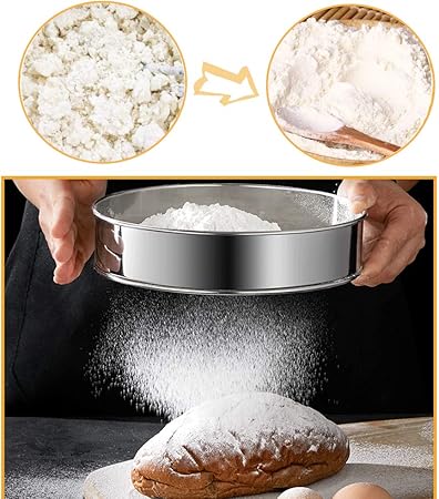 2 Pack Flour Sifter,Stainless Steel Fine Mesh Strainers Flour Sieve,60 Mesh Round Sifter for Baking Cake Bread (6-Inch and 8-Inch)