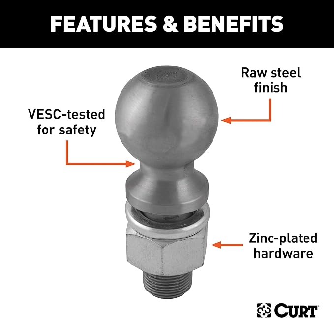 CURT 40085 Raw Steel Trailer Hitch Ball, 30,000 lbs, 2-5/16-Inch Diameter, 1-1/4 x 2-5/8-Inch Shank