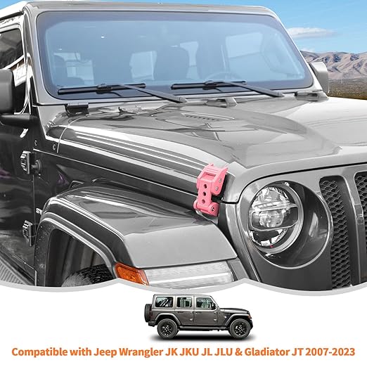 Hood Latches Hood Lock Catch Latches Kit Aluminum Alloy Stainless Steel for Jeep Wrangler JK JKU JL JLU Gladiator JT 2007-2024,Pink