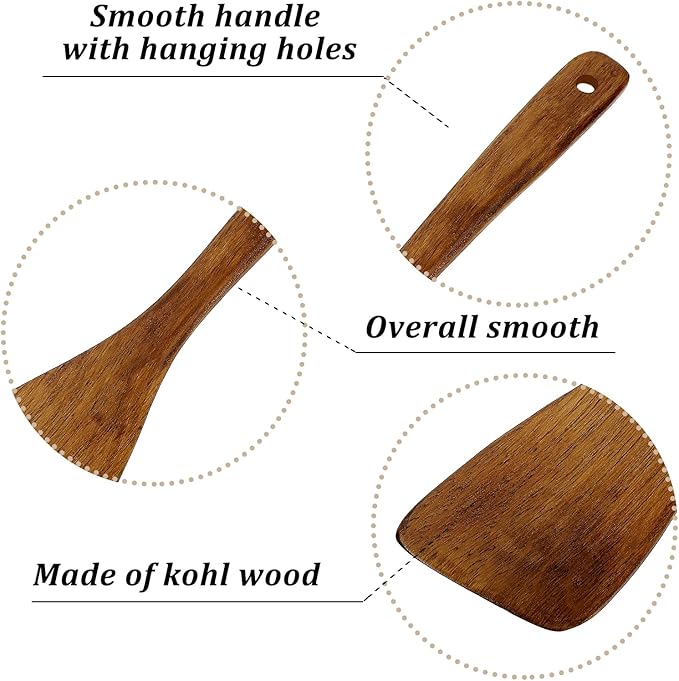 1 PCS Flat Wooden Spatula Wooden Turner Spatula Kohl Wood Spatulas Wood Wok Spatulas Flat Spoons for Cooking Premium Non Stick Cooking Utensil Angled for Gifting