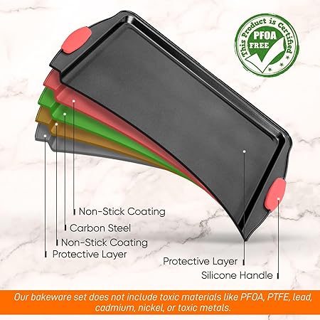 NutriChef Large Nonstick Cookie Sheet for Baking - 17" x 11" Carbon Steel Kitchen Oven Baking Pan, Premium Restaurant Grade Bakeware wRed Silicone Handles - Easy to Clean, Black