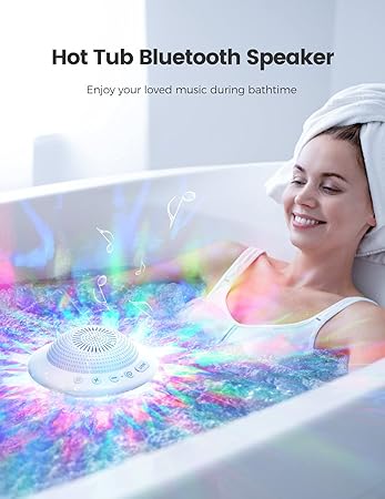 Floating Pool Speakers with Colorful LED Lights, IPX7 Waterproof Hot Tub Bluetooth Speaker, 10W Stereo Loud Sound, Built-in Mic, Portable Wireless Speakers for Shower Bathtub Beach Outdoor Swim-White