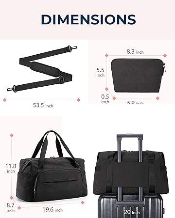 BAGSMART Travel Duffle Bag, Weekender Bags for Women Large Carry on Overnight Bag, Gym Bag with Trolley Sleeve, Personal Item Travel Bag Workout Dance Bag, Black