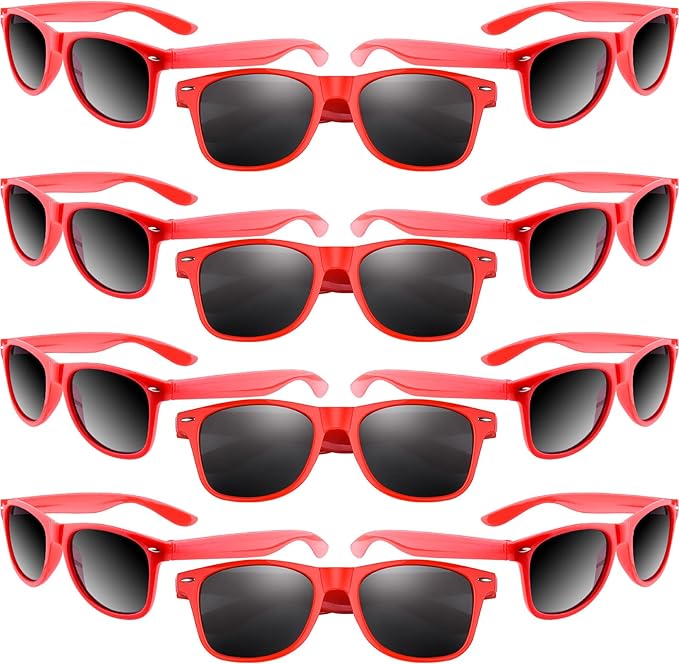 MIAHART 12 Pack Kids Party Sunglasses Bulk Summer Party Favors Retro Glasses for Boys and Girls Birthday Party Supplies, Red