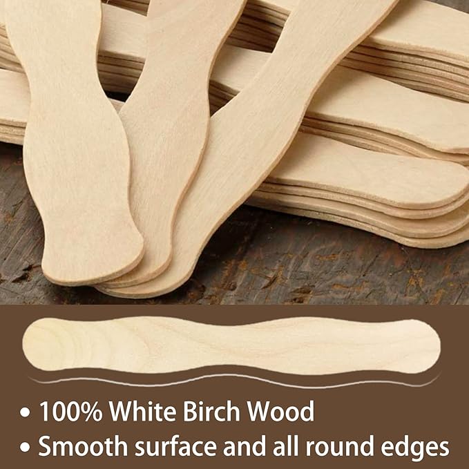 WISYOK 8 inch Craft Sticks, 20 Pack Wood Wavy Sticks, Fan Handles, Large Popsicle Sticks for Crafts, Wedding Programs, DIY Crafting, Painting Mixing