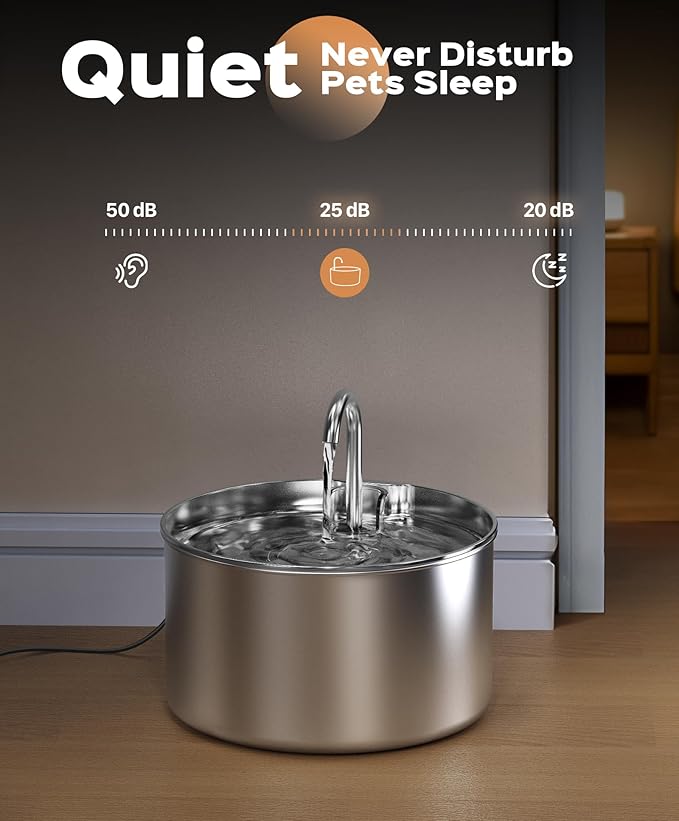 Cat Water Fountain Stainless Steel 8 filters 8 Sponges - Pet Water Fountains Faucet Metal Automatic CatDog Waterer Bowls Pets Watering Running Bottle Water Dispenser for Drinking Ultra Quiet Pump
