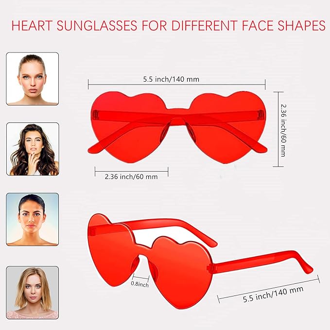 3 Pair Heart Shape Sunglasses for Women, Valentine, Mardi, Gras, Summer Women's Party Favor