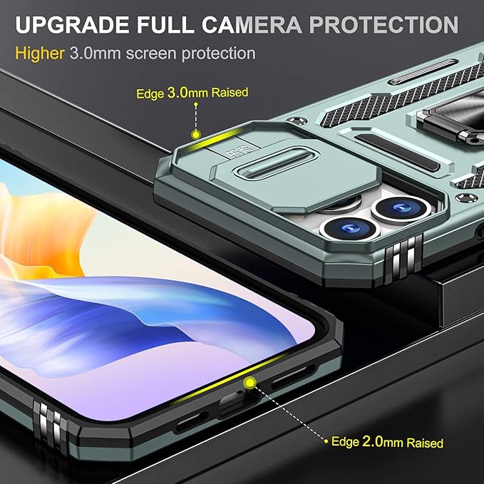 Phone Case for iPhone 13 Pro Max Case iPhone 13 Pro Max Phone Case with Slide Camera Cover, with Finger Ring Holder Stand, fit Magnetic Car Mount, for iPhone 13 Pro Max (Alpine Green)