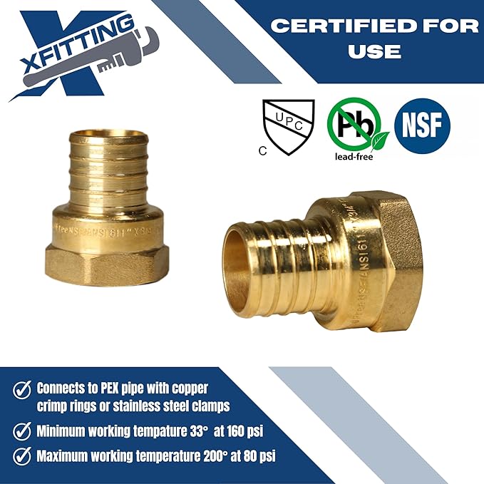 2 Pieces XFITTING 1'' x 3/4'' Female Adapter, 1'' Pex B, 3/4'' Female NPT Threaded