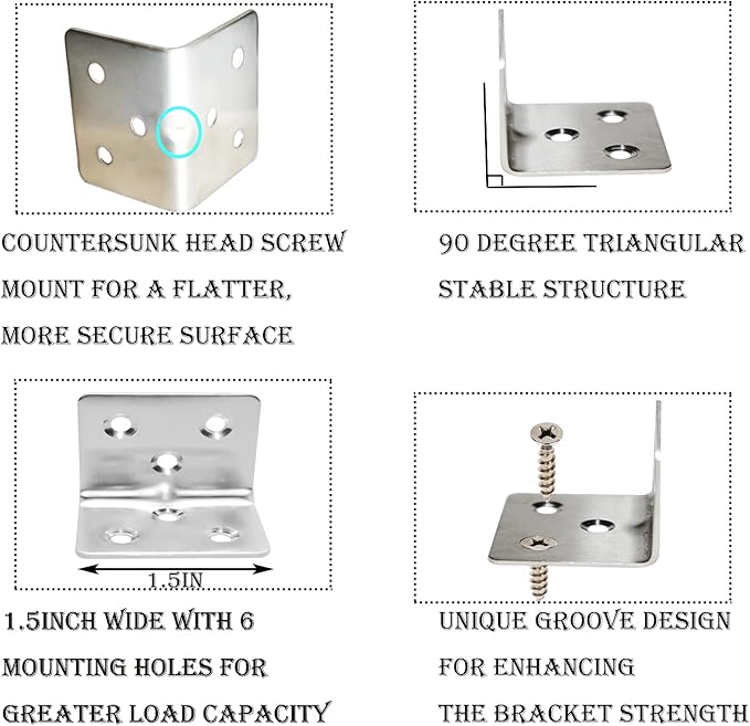 80Pcs Stainless Steel Angle Brackets,1.2 x 1.2 x 1.5 Wide Small Corner Brace for Joining Furniture, Heavy Duty 90 Degree L Shape Corner Bracket, Right Angle Bracket for Wood Cabinets Furniture