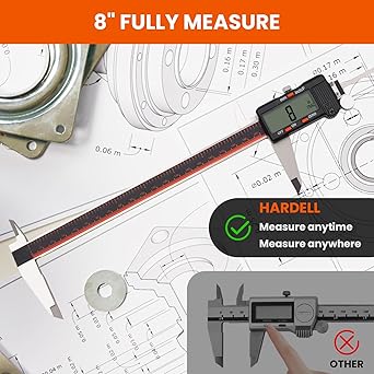 HARDELL Digital Caliper, 0-8 Inch Caliper Measuring Tool with Large LCD Screen, Auto-Off, InchFractionsMM Conversion, Electronic Stainless Steel Micrometer for DIYHousehold3D Printing