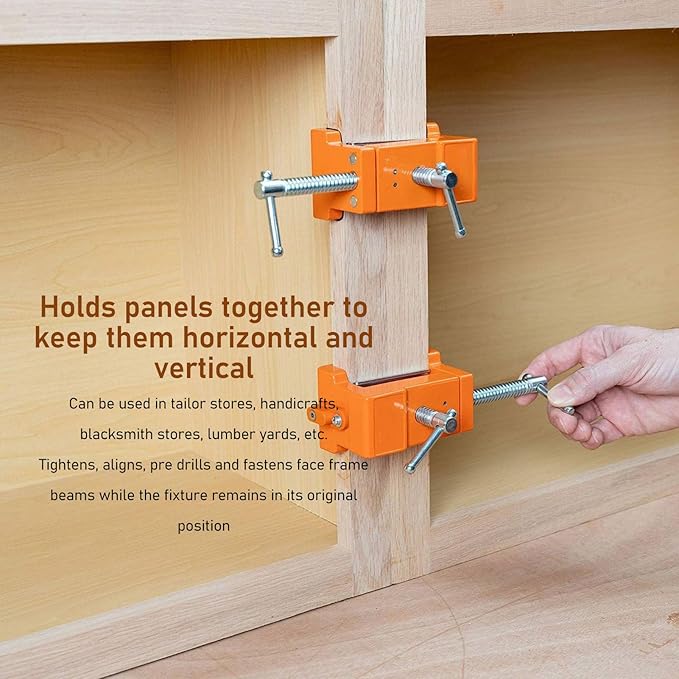 Precision Cabinet Clamp - Automatic Locking, Accurate Cabinet Face Frame Clamp with Protective Pads, Orange