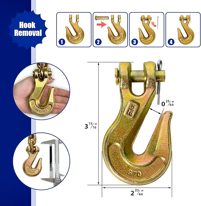 516 Chain Trailer Chains with Hooks, Grade 80 Tow Log Chain 4900 lbs Working Load for Truck Farm Construction(516 in x 12FT)