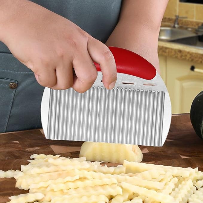 Potato Crinkle Cutter - Stainless Steel Wave Cutter, Crinkle Fry Maker | Non-Slip Handheld French Fry Cutter, Vegetable Ripplee Cutter, Wavy Cutting Tool for Home Kitchen Cucumbers Carrots