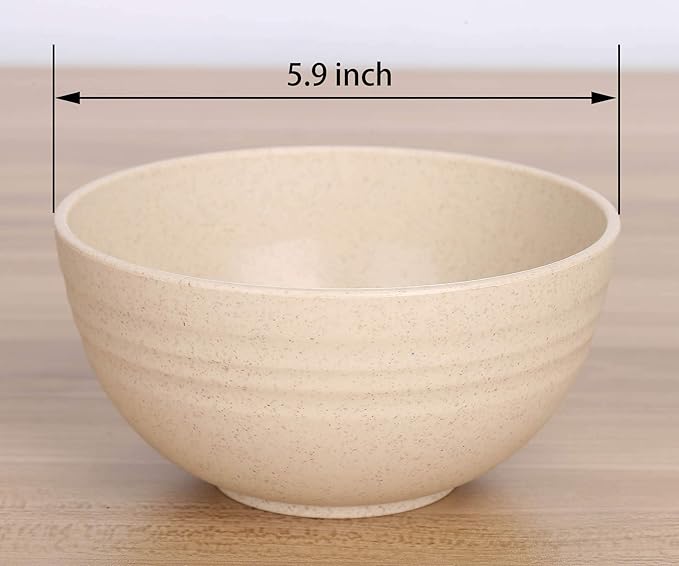 LuckyZone Unbreakable Cereal Bowls - 24 oz Reusable Wheat Straw Bowl Set of 4 - Dishwasher & Microwave Safe - Perfect for Cereal, Soup and Rice - BPA Free, Healthy & Eco-Friendly (Beige)
