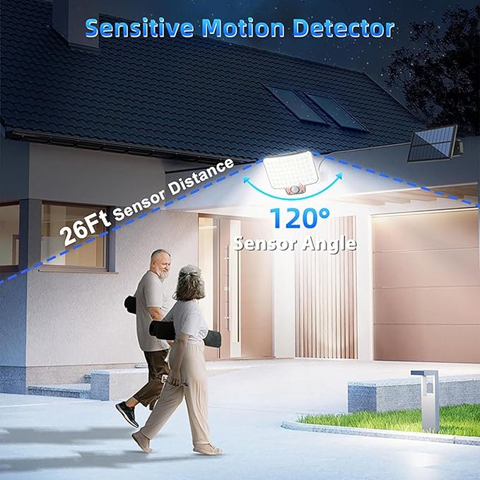 Solar Powered Wall Light, Water Proof Anti Heat and Frost 3000LM 240 LEDs IP65 Motion Sensor Solar Outdoor Lamp with Remote Control for Garage