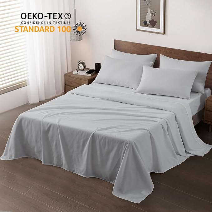 MapleStone Queen Flat Sheet 6 Pack,Premium Soft Breathable,Brushed Microfiber Fabric,Anti-Shrinkage Non-Fading,Bulk Flat Sheets Only Queen Size(Light Grey)