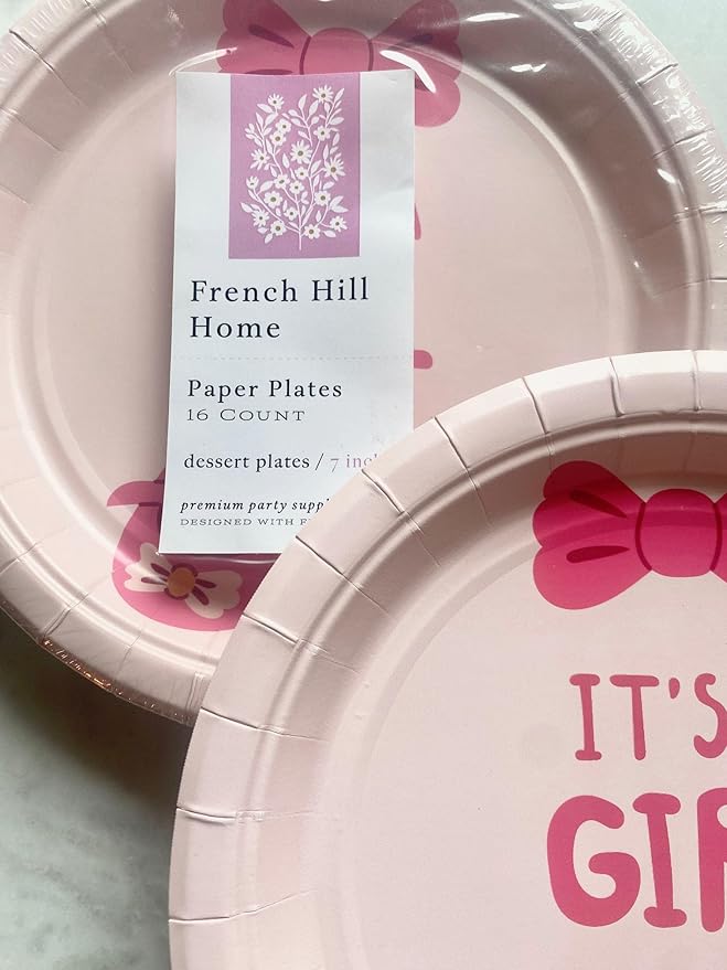 7 inch Paper Plates, Baby Shower, Pink, 16ct