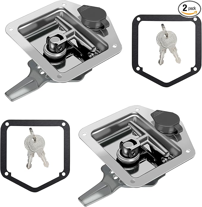 2-Pack Truck Bed Toolbox T-Handle Latches with Lock, 304 Stainless Steel Latch Gasket, 4 Keys - Heavy Duty Security Lock for RV Trailer, Camper, Truck Tool Box Replacement
