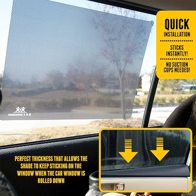 BZ Solutions Original 4-Pack Car Window Sun Shades Bundle-Universal Fit All Vehicles-Easy and Effective Way to Block Sun Glare, Harmful Heat, and UV Rays from Children or Pets-Black Static Cling Film