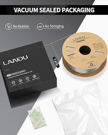 LANDU Silk PLA Filament 1.75mm Silver 1KG, 3D Printer Filament Dimensional Accuracy - 0.02mm, 1kg Cardboard Spool(2.2lbs), Neatly Wound 3D Printing Filament Fits for Most FDM 3D Printers, Silver