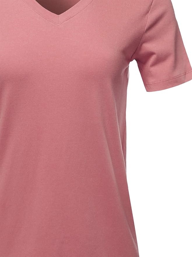 Women's Basic Solid Premium Cotton Short Sleeve V-Neck T Shirt