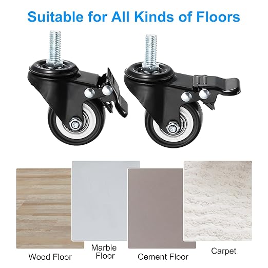 PATIKIL 2 Inch Stem Casters, 2 Pack PU Threaded Stem Caster Wheel with Brake 360 Degree Rotation M10 x 25mm for Rolling Cart Cart Wheels Furniture Replacement