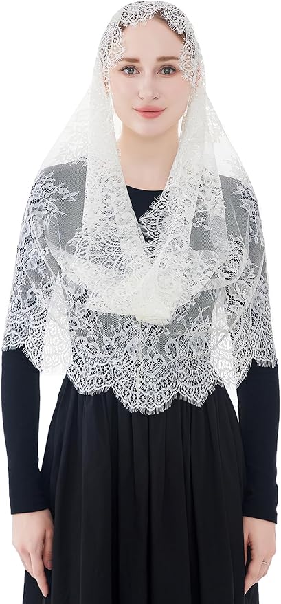Wgior Spanish Infinity Veils for Church Lace Chapel Veils Catholic Church Veil Latin Mass Head Covering Scarf Mantilla