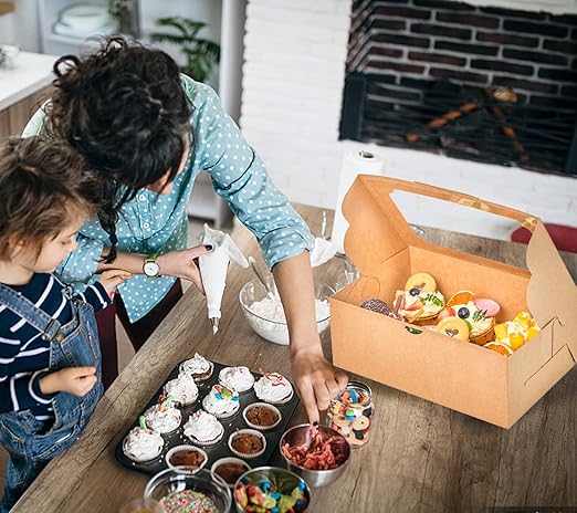 UnicoPak 20 Pack 10 x 6.8 x 4 Inch Tall Brown Cupcake Boxes with Handle Tray, Cupcake Boxes 6 Count, Large Cupcake Boxes Muffin Boxes for Standard or High Creams Cupcakes Jumbo Cupcakes